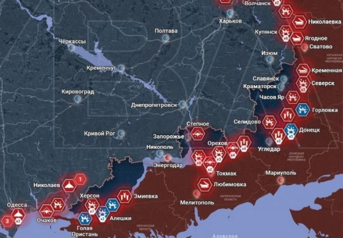 Обновлённая карта боевых действий на Украине по данным на 12:00 мск сегодня, 10 февраля 2024