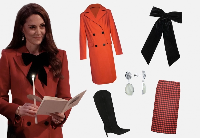Красное пальто, чёрный бант и юбка в клетку: как повторить образ Кейт Миддлтон