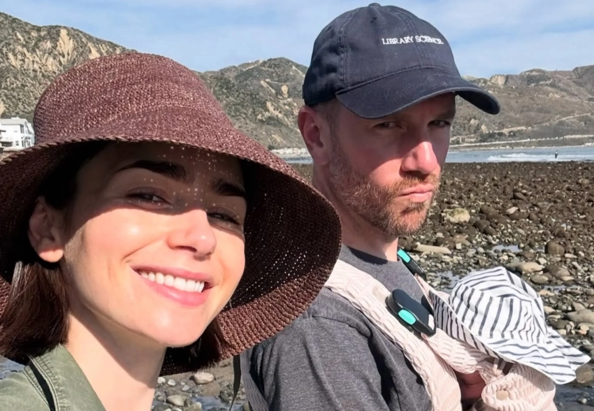 Лили Коллинз опубликовала новое фото с новорождённой дочерью и мужем