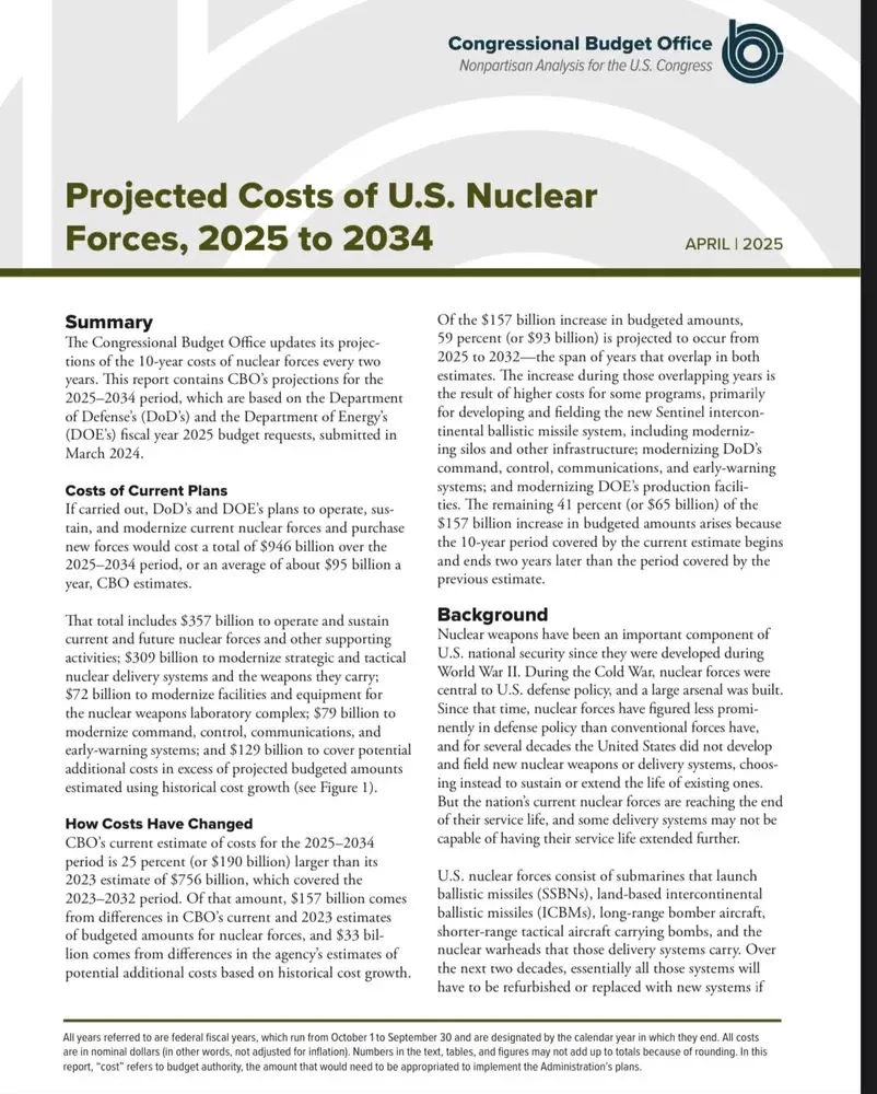 Ядерное оружие США обойдется почти в 1 триллион долларов в течение следующего десятилетия