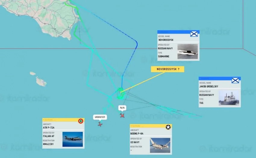Итальянский ATR P-72A и американский P-8A Poseidon были подняты с базы Сигонелла в связи с «возможным проходом российской подлодки близ Сицилии»