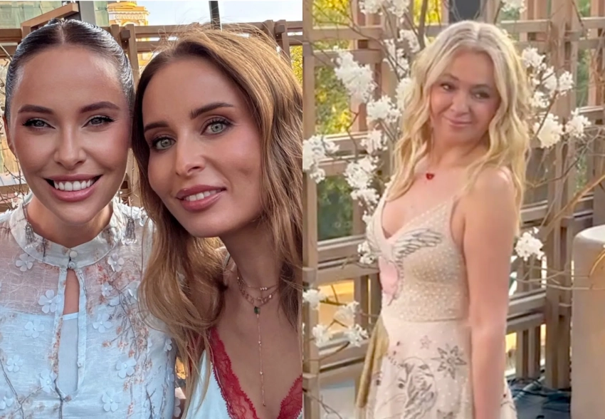 Яна Рудковская, Мария Миногарова, Андрей Мерзликин и Анна Цуканова-Котт на открытии ресторана в Москве