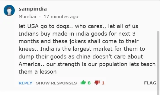 Индийские пользователи призывают проучить США за угрозы из-за покупки российской нефти