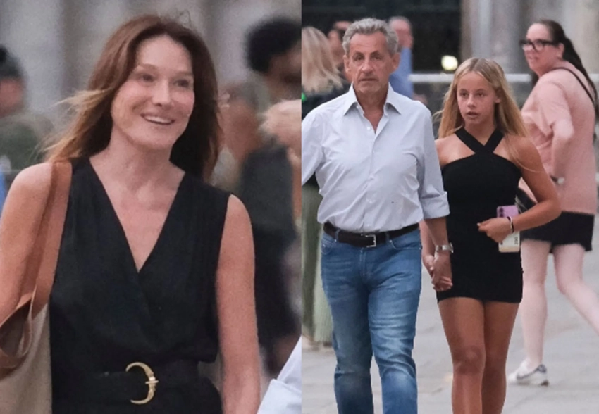 Николя Саркози и Карлу Бруни с 13-летней дочерью засняли в Венеции