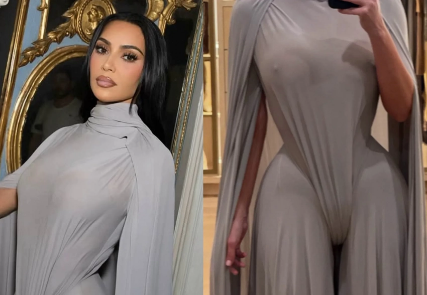 В сети обсуждают наряд Ким Кардашьян из кутюрной коллекции Maison Margiela, который она надела на голое тело
