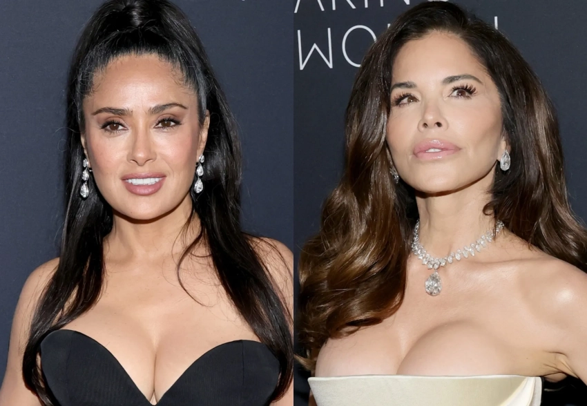 Жёны миллиардеров Сальма Хайек и Лорен Санчес выгуляли платья с глубоким декольте