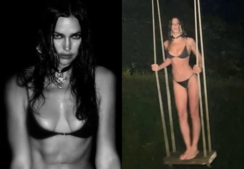 "Королева демонов". Ирина Шейк снялась ночью на качелях в бикини и чокере с крестом