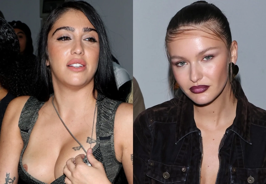 Неделя моды в Милане: дочь Мадонны Лурдес Леон (с обнажённой грудью) и Кристина Романова на показе Knwls