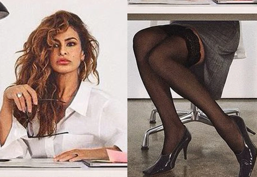 В кружевных чулках за рабочим столом: 51-летняя Ева Мендес снялась для Stella McCartney в образе "офисной сирены"