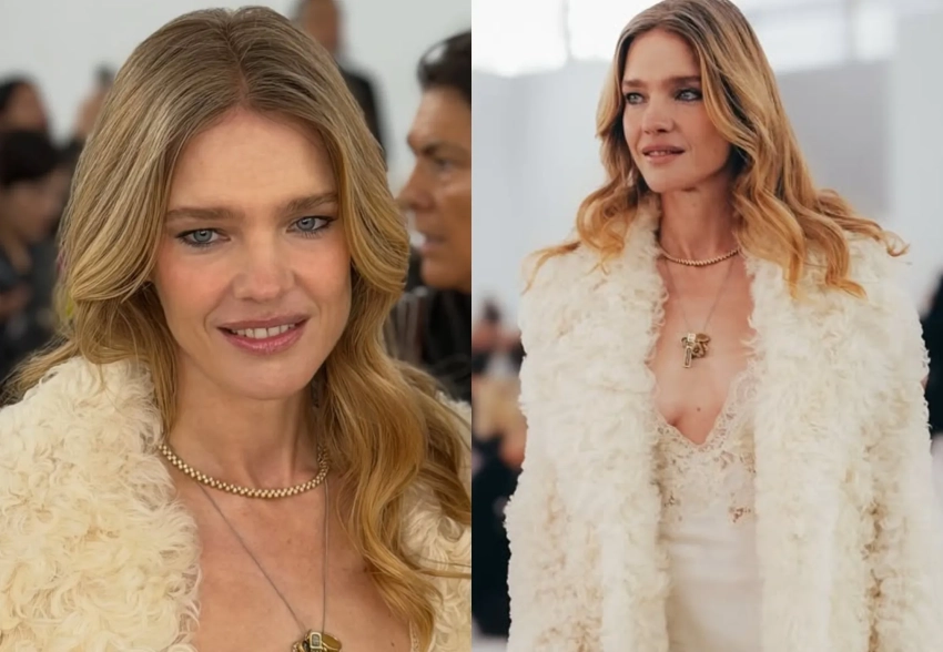 Наталья Водянова в платье-комбинации и шубе посетила показ Ermanno Scervino