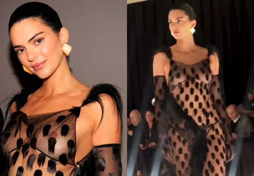 Кендалл Дженнер вышла на подиум в "голом" платье на показе Schiaparelli в Париже