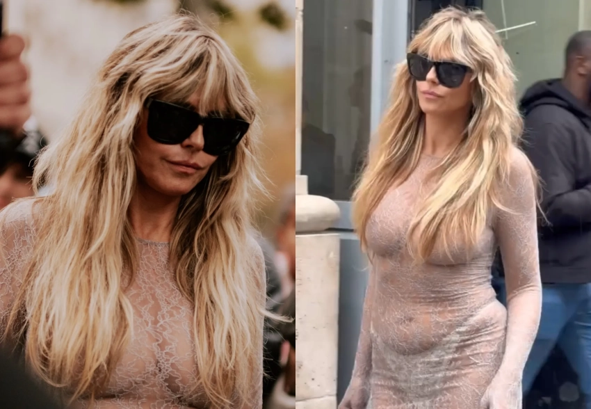 52-летняя Хайди Клум в "голом" платье посетила показ Vetements в Париже