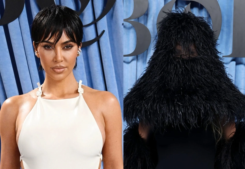 Ким Кардашьян, Тина Кунаки, Екатерина Мухина в огромной меховой шапке с разрезом для глаз на гала-вечере Business of Fashion