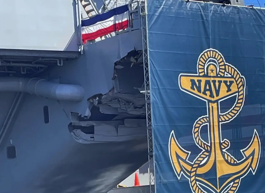 «Потёмкинский ремонт»: в США дыру в корпусе авианосца «Г. Трумэн» закрыли флагом