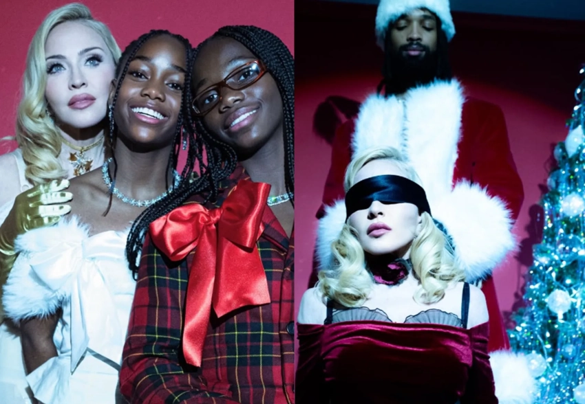 67-летняя Мадонна устроила новогоднюю фотосессию в нижнем белье с молодым бойфрендом и дочерьми